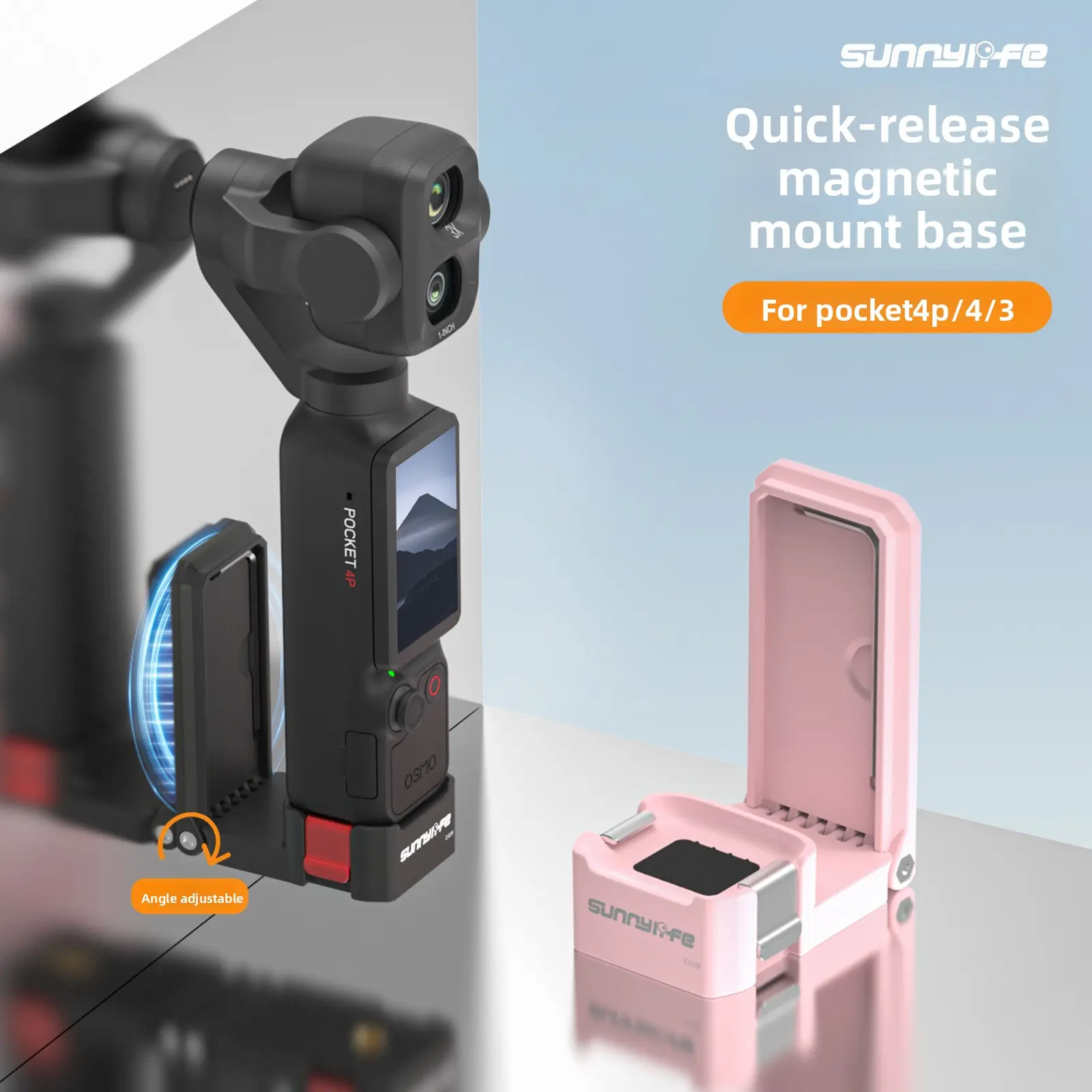 Sunnylife Silicone Cover & Handheld Gimbal Accessory, Quick-Release Magnetic Mount with Adjustable Base for Osmo Pocket 3/4/4P, Portable Camera Protection Tool, Accessories