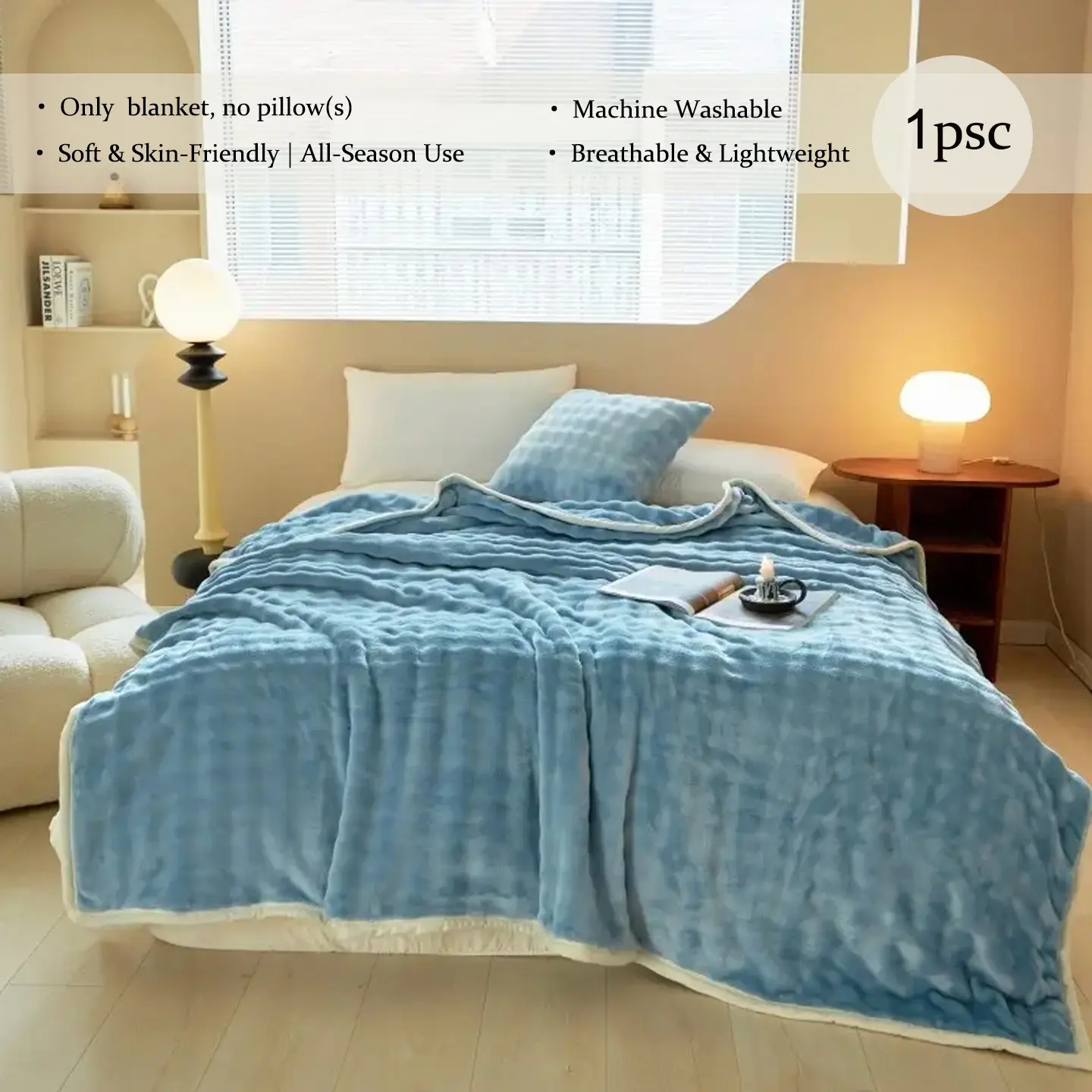 Morandi Solid Bubble Fleece Throw Blanket, Double Sided Reversible Cloud Soft Nap Blanket, Neat Stitched Edge No Shedding No Pilling, Machine Washable Breathable All Season Couch Blanket, Lightweight Travel Bed Blanket with Multi Sizes for Apartment Bedro