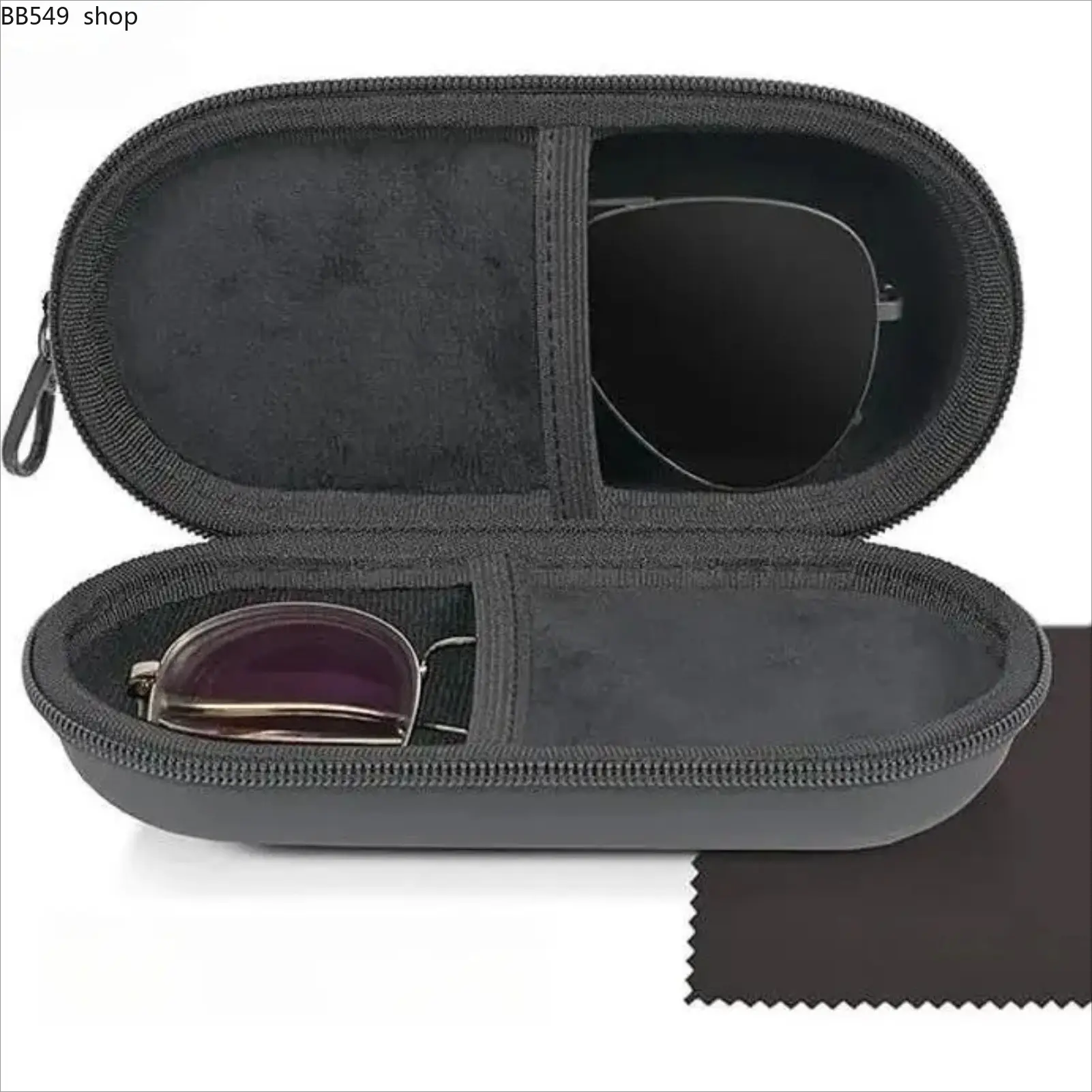 Dual Compartment Glasses Case, 2-Pair Eyewear Organizer with Zipper Closure, Double Layer Sunglasses Holder for Eyeglasses & Shades, Compact Travel Storage Box for Daily Carry & On-the-Go