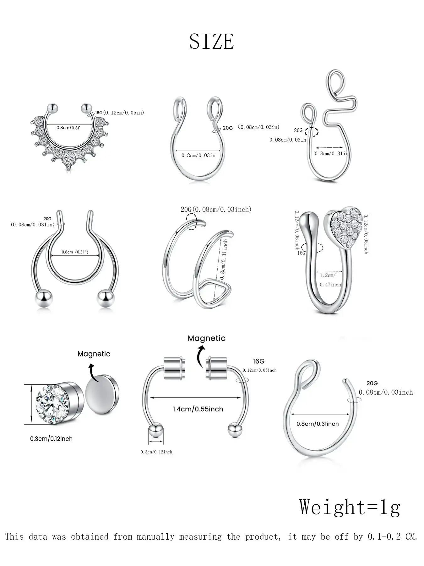 Rhinestone Decor Spiral Nose Ring, Punk Style Stainless Steel Nose Studs, Body Matching Jewelry for Party, Daily Clothing Decor for Men & Women