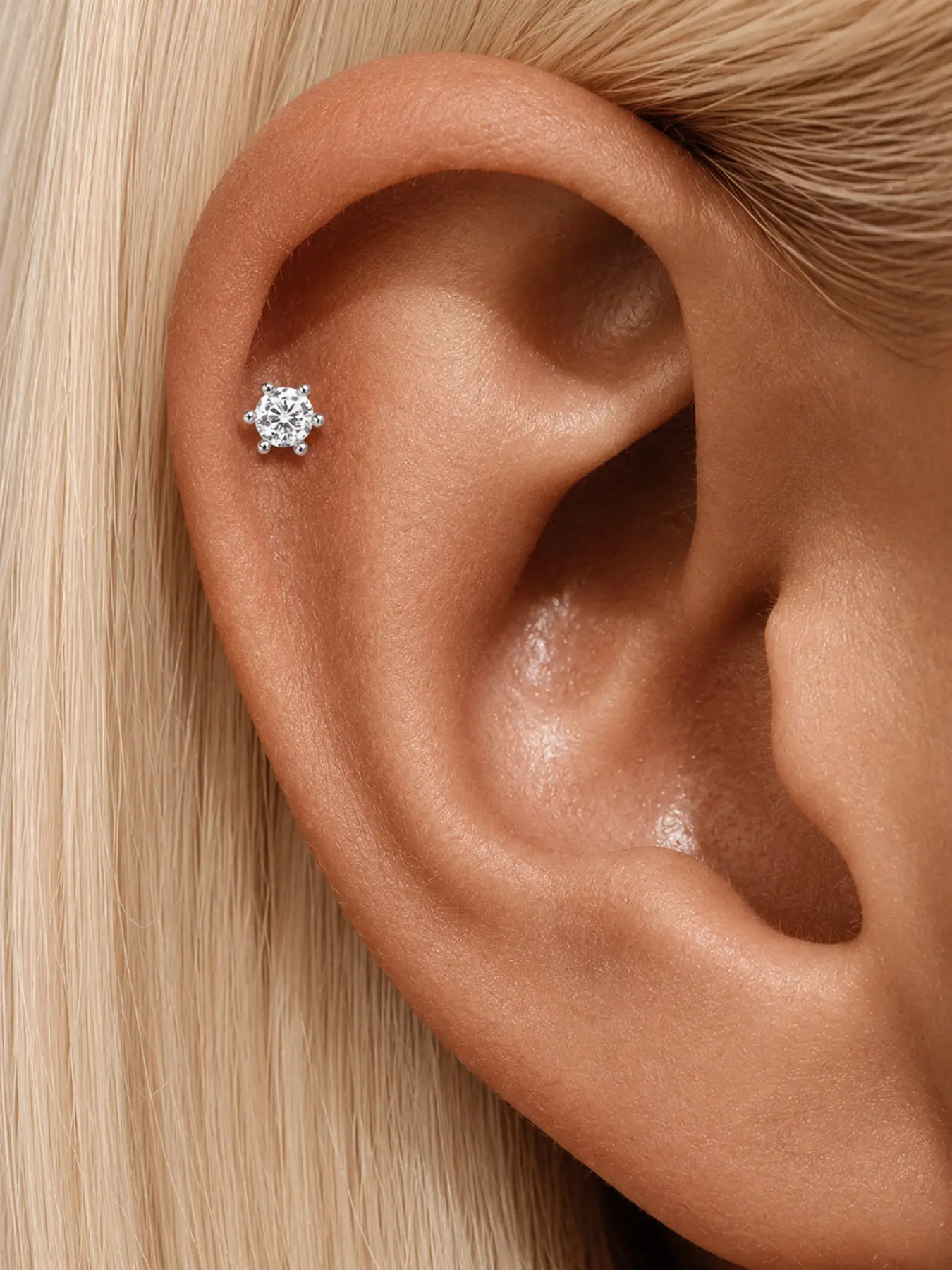 1PC/Pair S925 Sterling Silver 6‑Prong Single Solitaire Moissanite Flat Back Piercing Stud, Brilliant Sparkling Shine Hypoallergenic Cartilage Helix Piercing Ear Jewelry, Luxury Dainty Trendy Elegant Studs for Women, Ideal for Daily Wear Party Wedding