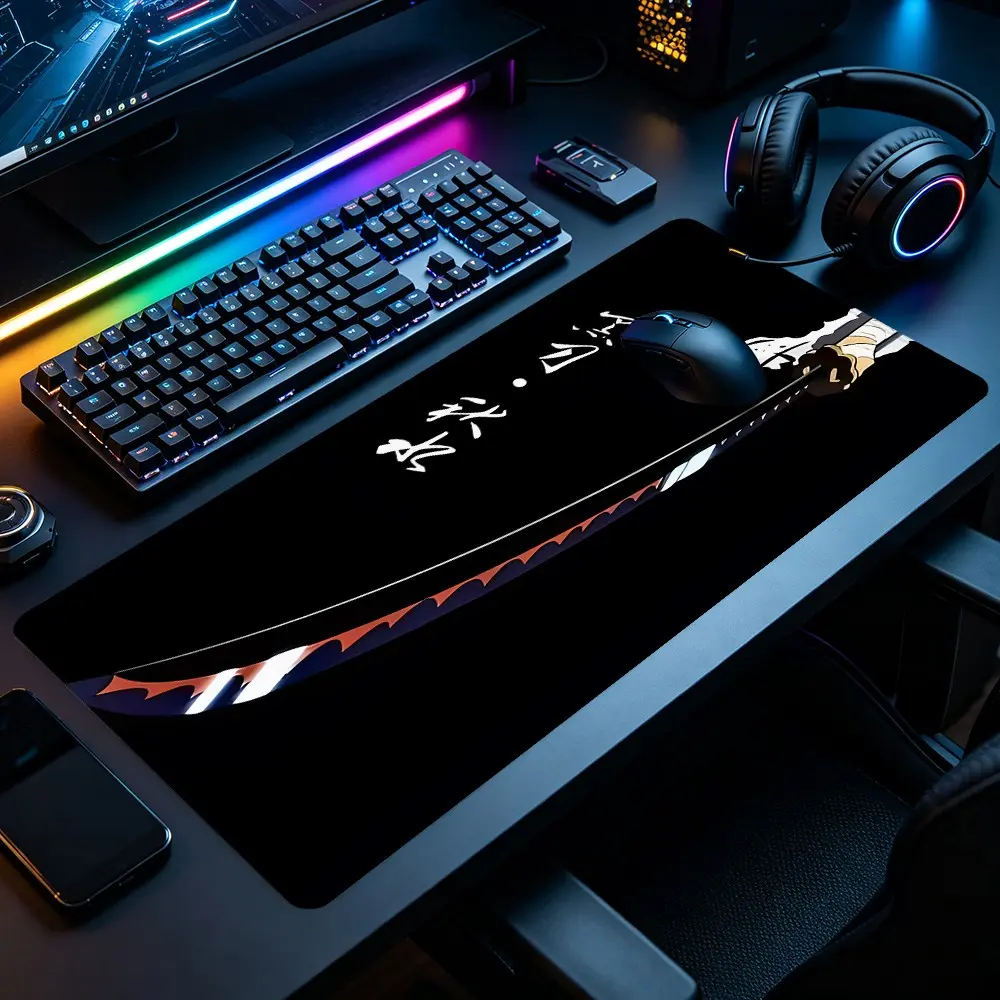 Japanese Samurai Katana Large Gaming Mouse Pad Weapon Art Pattern Design Stitched Edge Non-Slip Thick Rubber Base Smooth Top Surface Desk Protection For Game Room Office Desk School Desk , Perfect For Gaming Enthusiasts & Office Workers