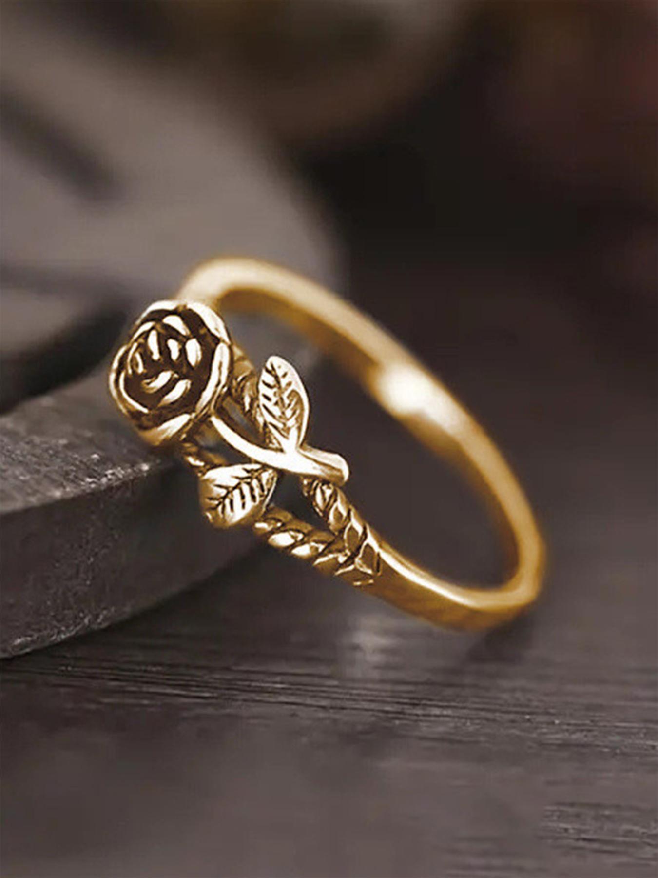 Women's Elegant Flower Design Engagement Ring, Promise Ring Gf, Trendy All-match Promise Ring for Women & Girls, Fashion Vintage Jewelry As Gift for Daily & Party Decor, Wedding Promise Rings, Rose Flower Ring