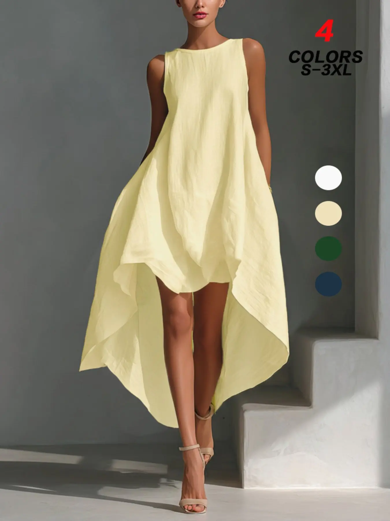 2026 Summer New Women's Sleeveless High Low Dress, Asymmetrical Irregular Hem, Flowy Casual Dress for Beach, Vacation, Holiday, Date, Brunch, Daily Wear