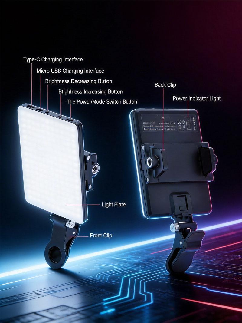 Selfie Light For Phone, Laptop, Tablets Camera Photography Video, With Front & Back Clip, Adjusted 3 LightModes For Phone, lPhon