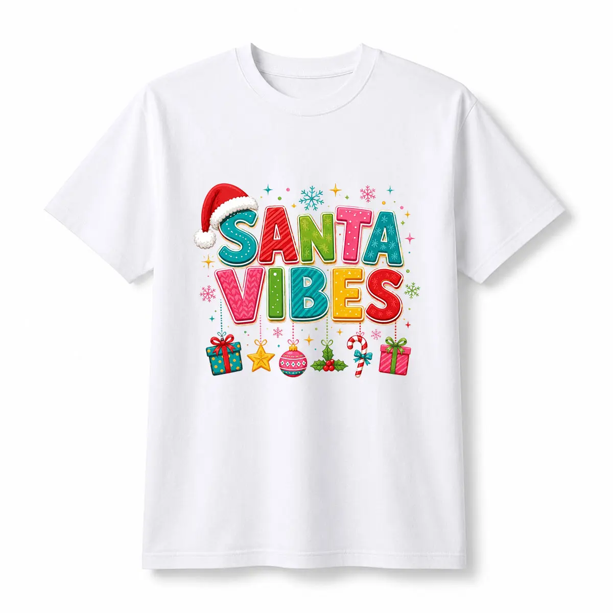 Santa Vibes Holiday T-Shirt, Unisex Casual Christmas Graphic Cotton Top for Festive Gifting, Multi-Size S-5XL, Shortsleeve, Menswear
