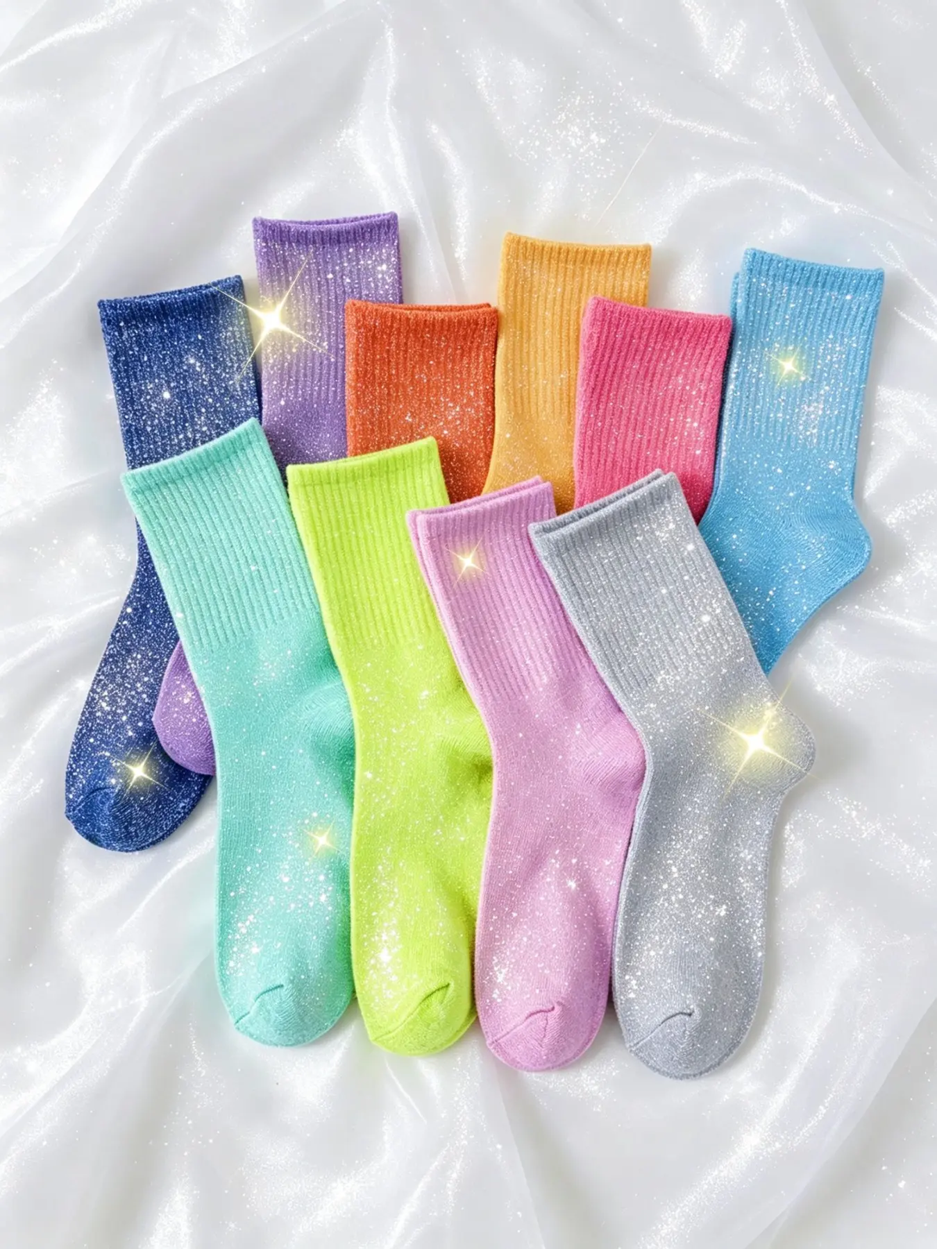 Random 10 Pairs Bright Mid-Calf Sports Socks, Suitable for Women and Teen Girls, Multicolor All-Season Outdoor School Socks, Perfect Gift, Socks Set
