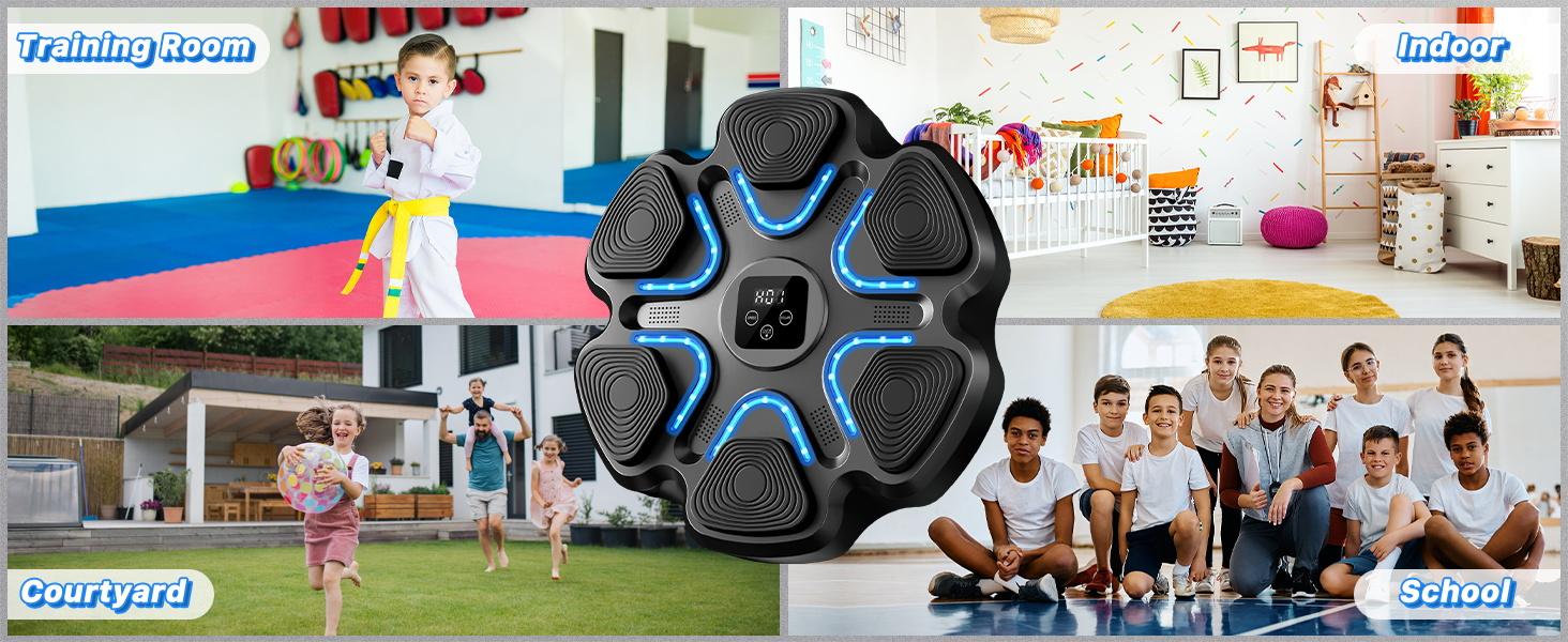 Music Boxing Machine for Kids and Adults, Wall Mounted Bluetooth Punching Trainer with Boxing Gloves, Intelligent LED Boxing Target Workout Machine for Teenagers Boys Girls