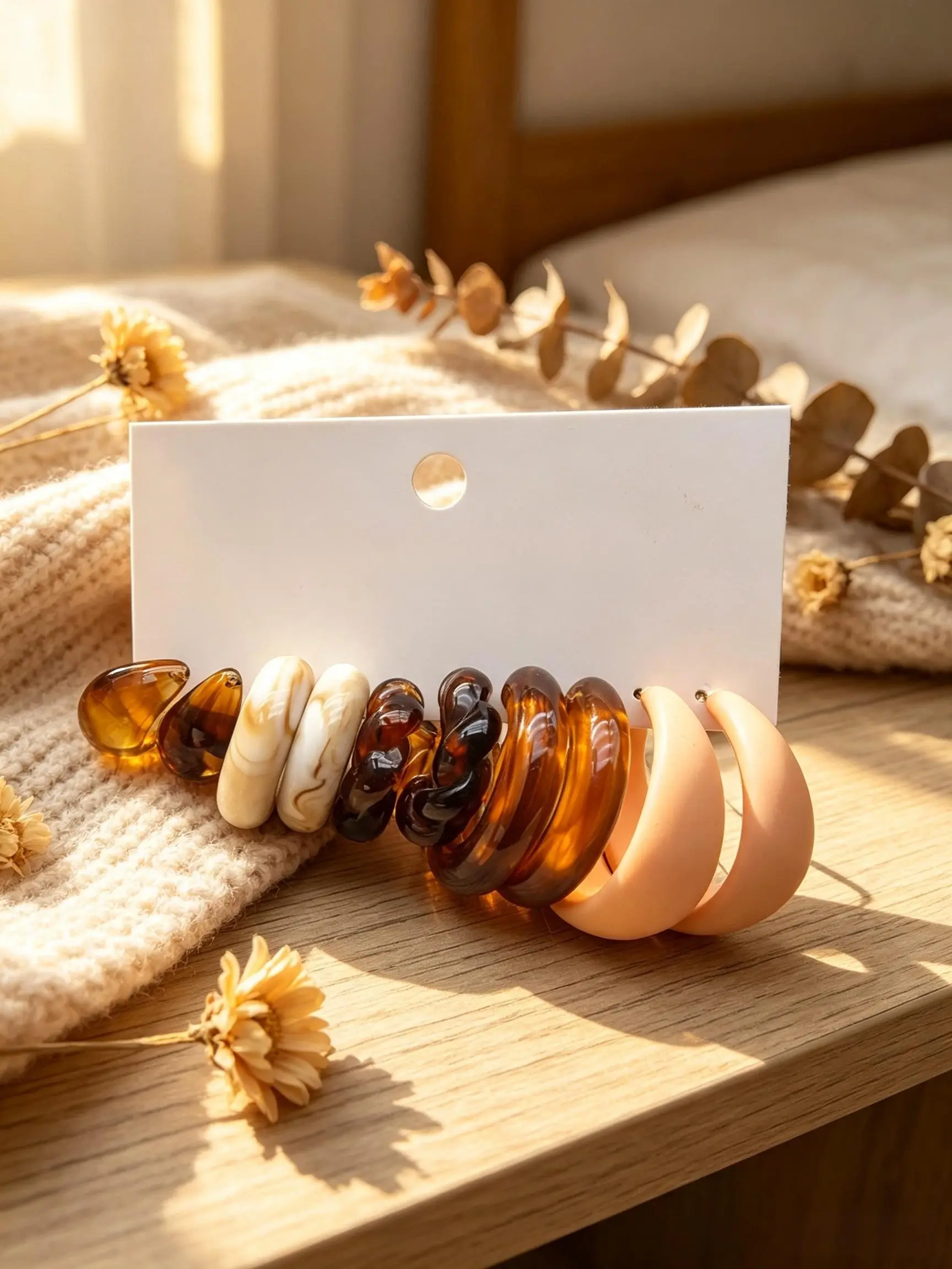 6 Pairs Vintage Fall Style Hoop & Drop Earring Multipack, Warm Neutral Two-Tone Swirl & Smooth C-Shape Hoops, Daily Trendy Stackable Ear Ornaments, Classic Retro Women Accessory for Office, Dating, Streetwear, Casual Autumn Outfits