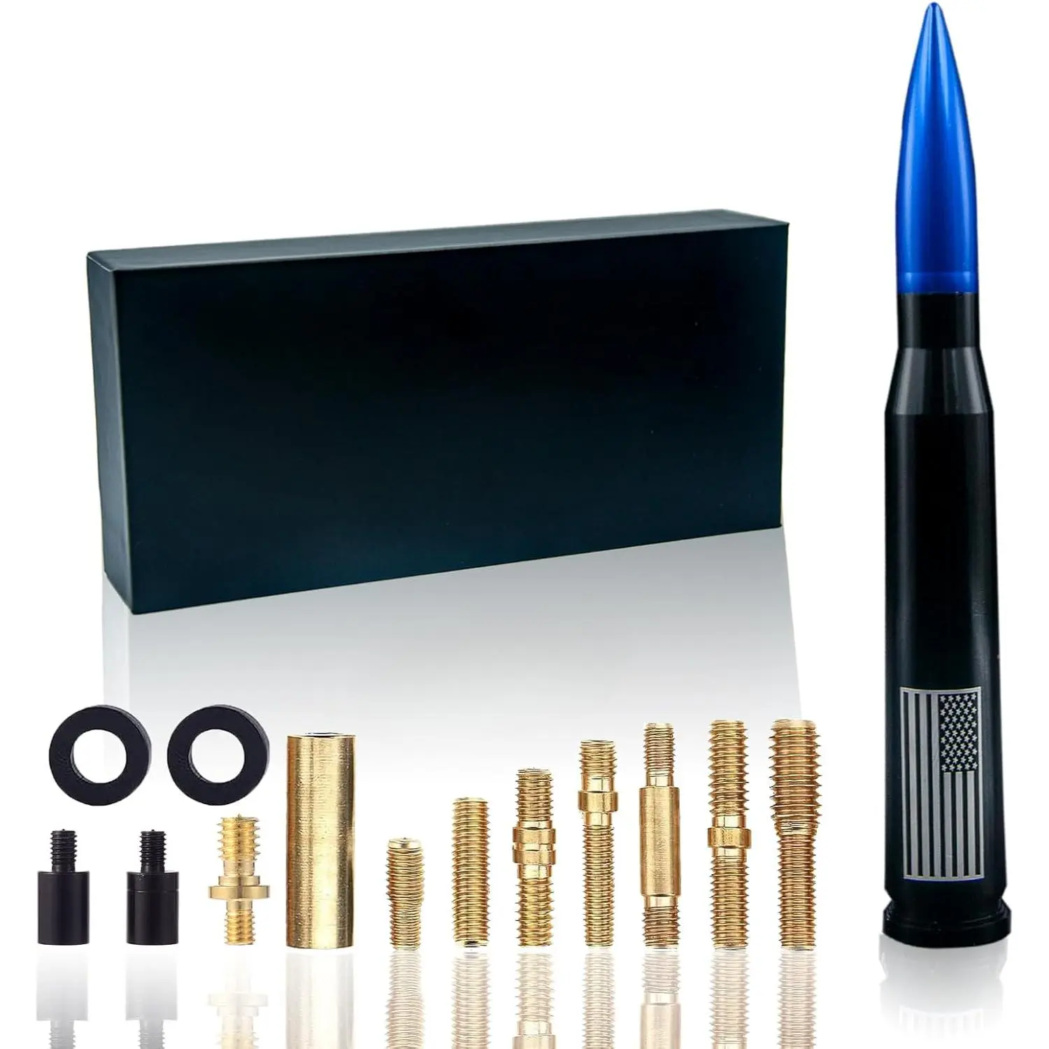 5.5inch Black-Blue Bullet Antenna American Flag Replacement for Chevrolet Chevy Silverado Dodge Ford F150 F250 F350 RAM 1500 2500 Raptor Truck Antenna Accessories Ford Jeep Wrangler, Sienna, Tacoma, Mustang