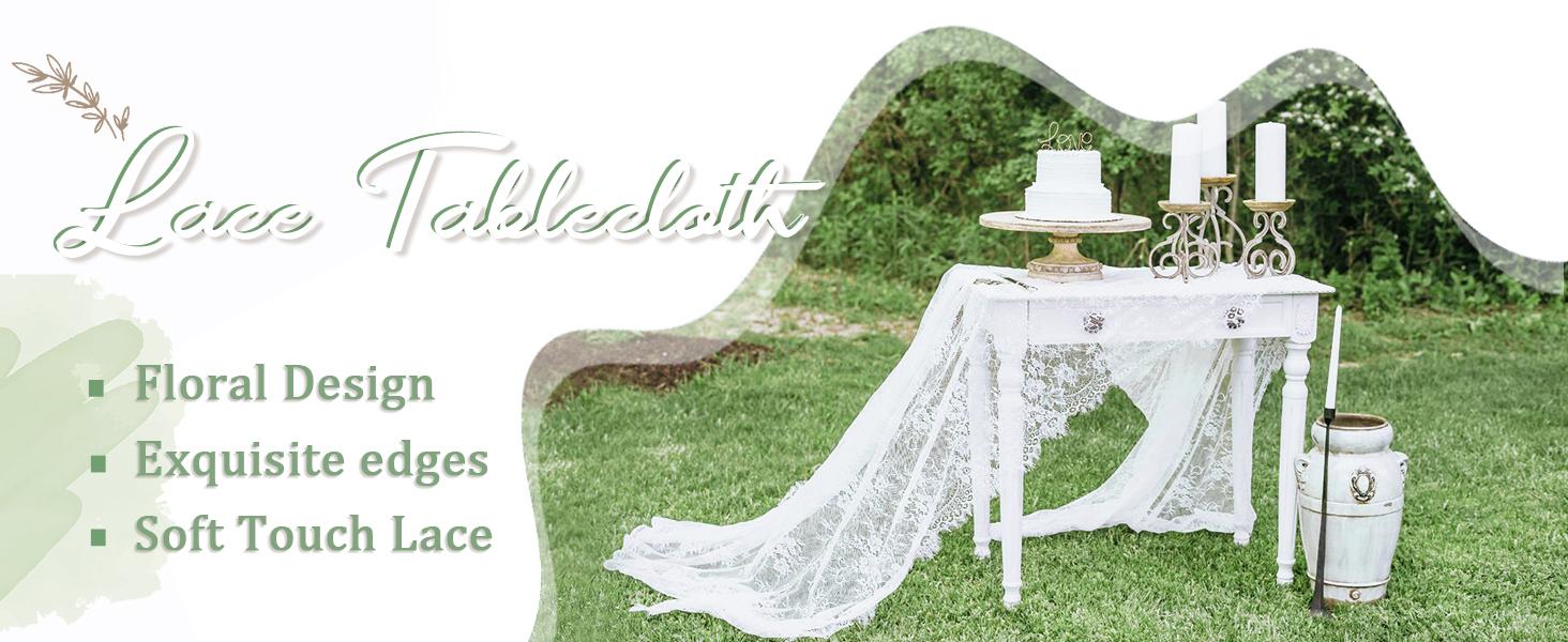 2 Pieces Lace Tablecloth 60 x 120 Inch Wedding Rectangle Overlay for Tables Rustic Vintage White Table Cover