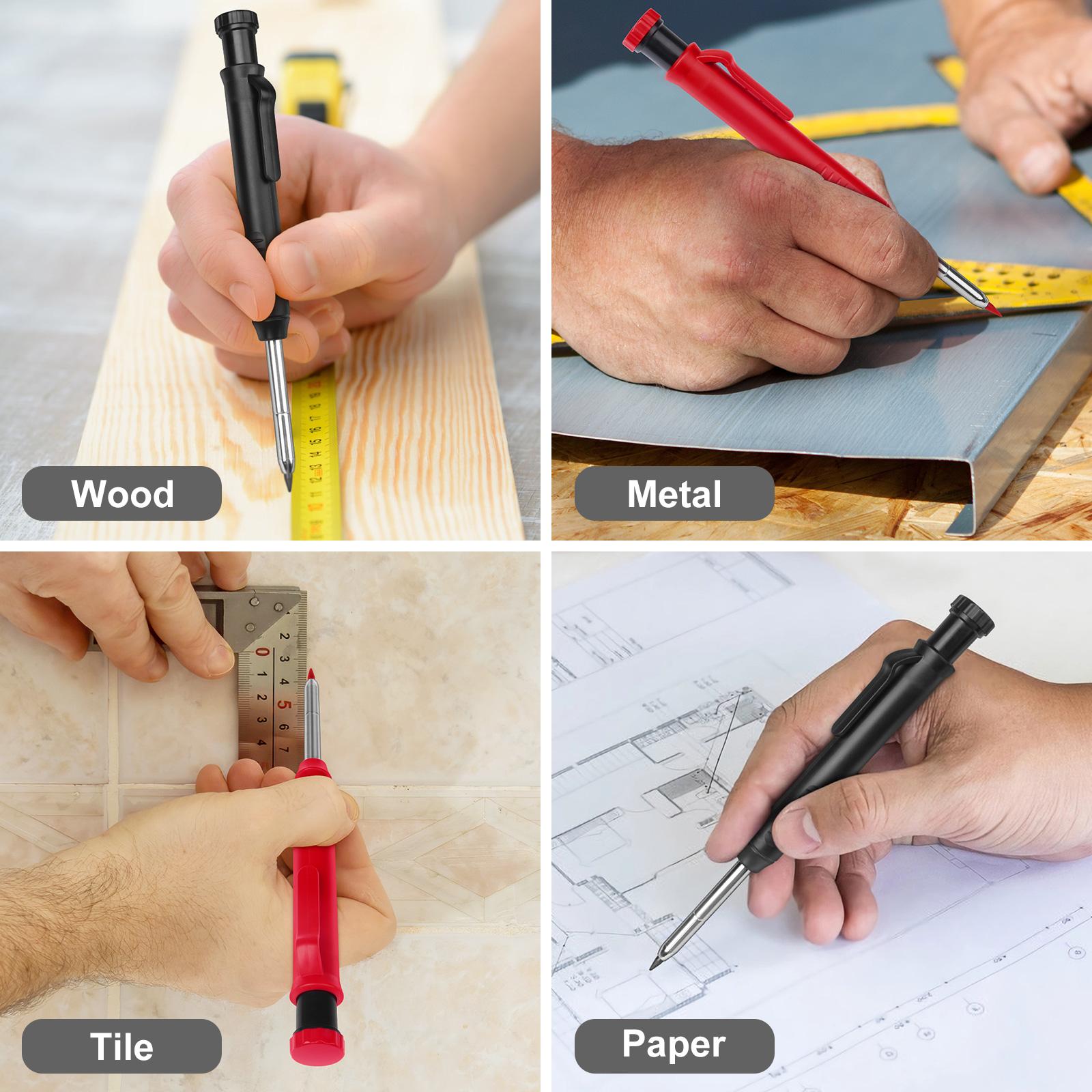 Mechanical Pencil Set, 2 Counts/set Carpenter Pencil with 12pcs Refill, Construction Pencil with Built-in Sharpener for Architect