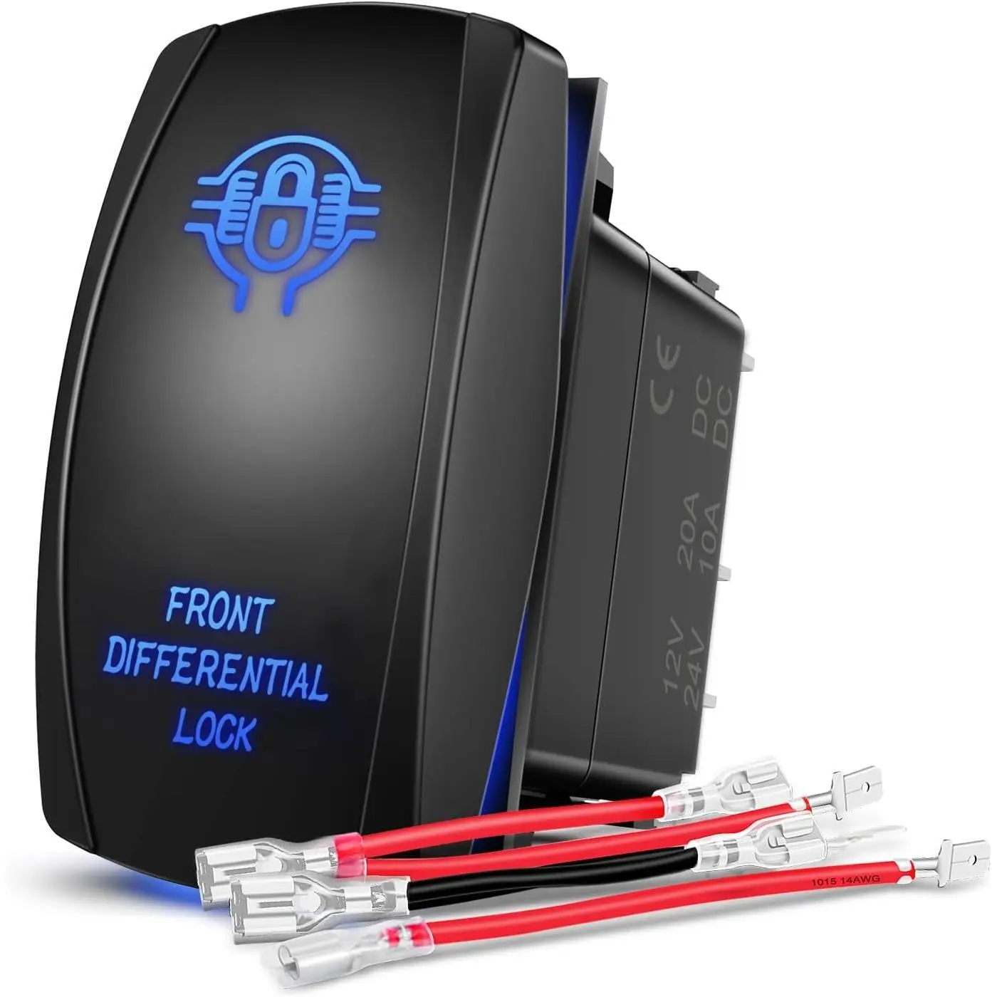 Nilight Front Differential Lock Rocker Switch Led Light Bar 5 Pin Laser On Off SPST Switches 20A/12V 10A/24V Blue with Jumper Wires Set for Cars Trucks Boats ATVs UTVs RVs