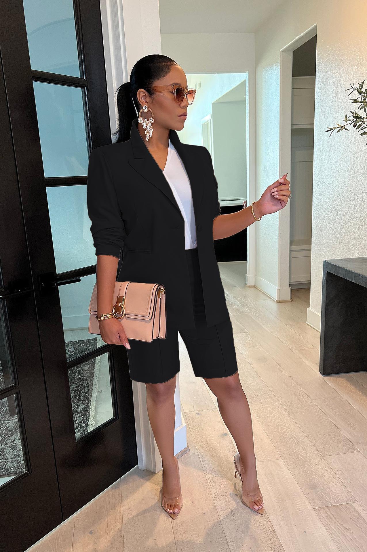Women's Suit Set Jacket and Shorts Two-Piece Casual Blazer Women's Suit Set Jacket and Shorts Two-Piece Casual Blazer