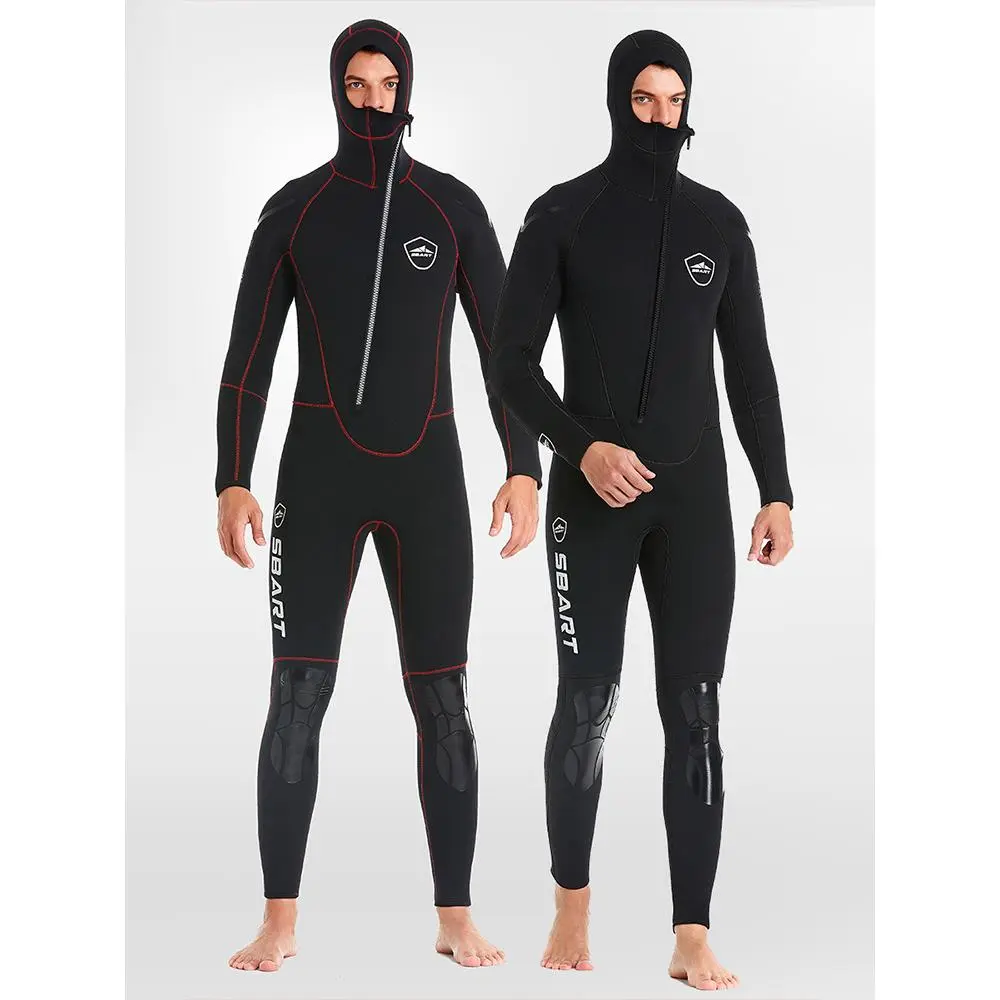 5MM diving suit, thickened and warm swimming suit with hood and knee protection, deep-diving fishing suit, winter swimming equipment, wetsuit