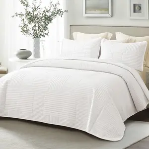Flotilla Soft Queen Bedding Set, Lightweight Microfiber White Bedspreads Full Size, 3 Piece Ultrasonic Geometric Coverlet Bed Cover for All