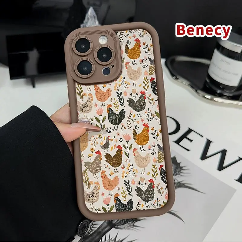 Soft Silicone Smartphone Case for iPhone 17 Pro Max, 16 Plus, 15, 14, 13, 12, 11, Air E - Chicken Floral Symphony Design, Rugged, Durable, Shockproof, Anti-Scratch - Handheld Cellphone Devices Protection, Casing