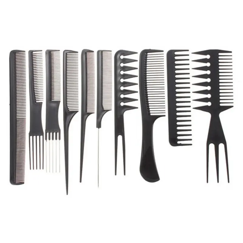 The professional hair salon tool set includes ten high-quality combs, suitable for daily use by hairdressers. Durable and anti-static design helps create the perfect hairstyle. It's an essential tool for beauty salons, boosting work efficiency and making