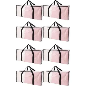Large Moving Bags with Zippers & Handles,-Duty Tote for Saving Moving, Fold Flat, Alternative to Box and Bin - 8 Pack, Semi-Transparent