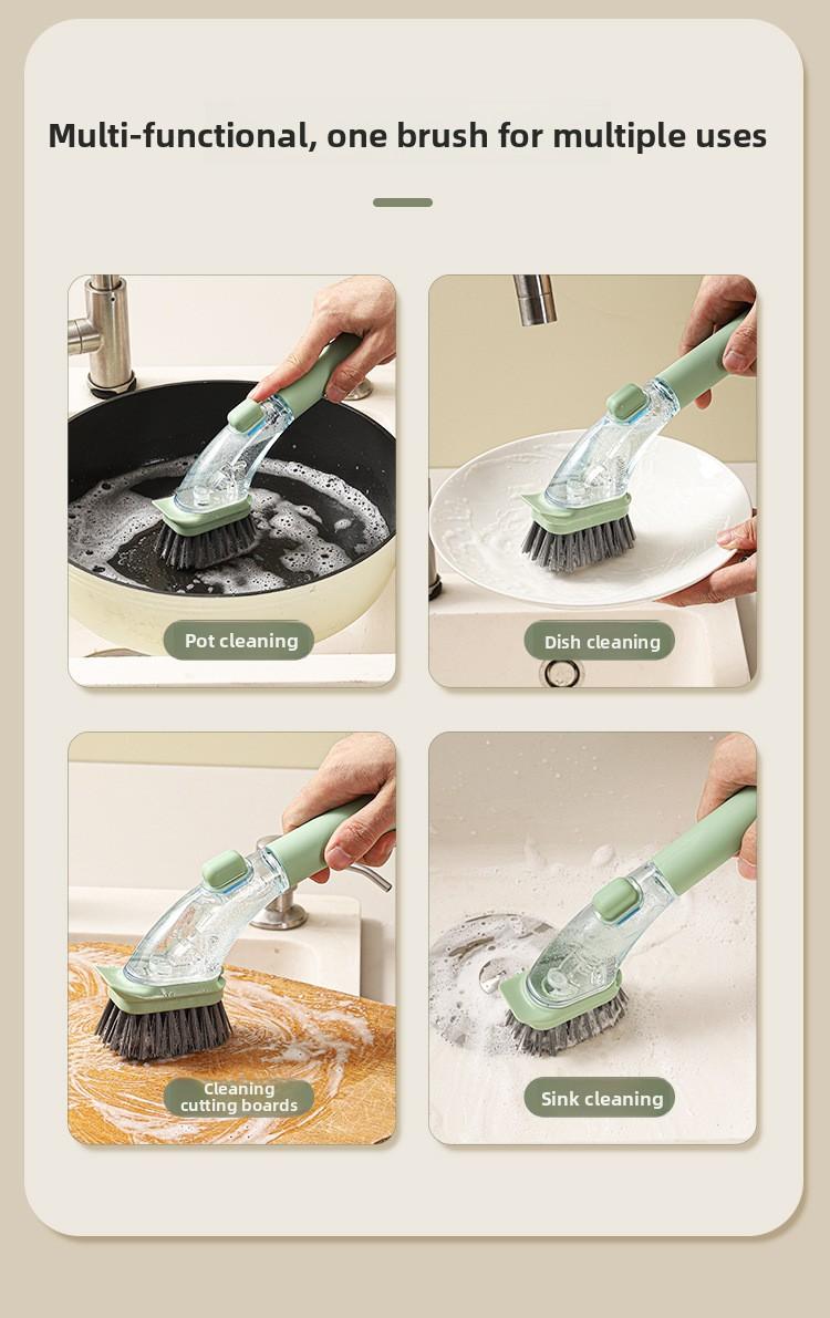 Long Handle Dish Brush Automatic Liquid Dispensing Scrubber Kitchen Stainless Steel Wire Cleaning Brush for Pots and Pans