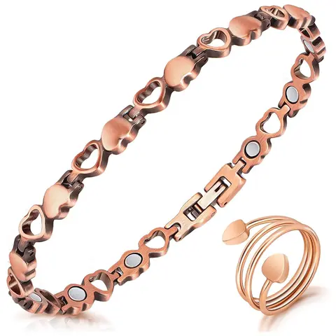 Copper Anklet for Women Magnetic Copper Ankle & Lymphatic Drainage Ring with 3500 Gauss Magnets 100% Solid Pure Copper Wearable Jewelry Gift with Adjustment Tool