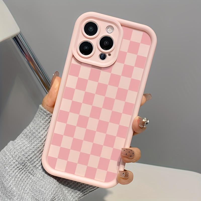 Phone Case - A Pink Checkered Matte Full-Body Protective Case Designed to Prevent Drops And Shocks, Compatible with iPhone 17 E Air Pro ProMax iPhone16 15 14 Plus 13 12 Mini 11 X XS XR