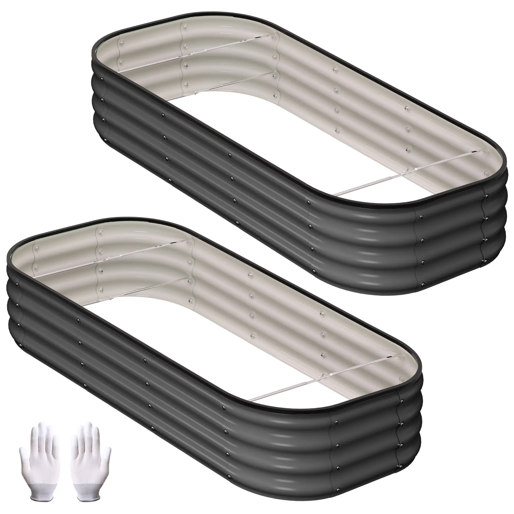 Gaomon 2-Pack Galvanized Steel Raised Garden Beds for Outdoor Garden, Open-Bottom Rectangular Planter Boxes - Rust-Resistant, Rubber Edge Trim, Rounded Corners, Raised Bed