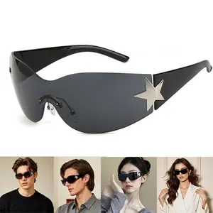 Y2K Sunglasses for Women Men Trendy Shield Wrap Around Sun Glasses Rimless Star Sunglasses Oversized Frameless Trendy Sunglasses