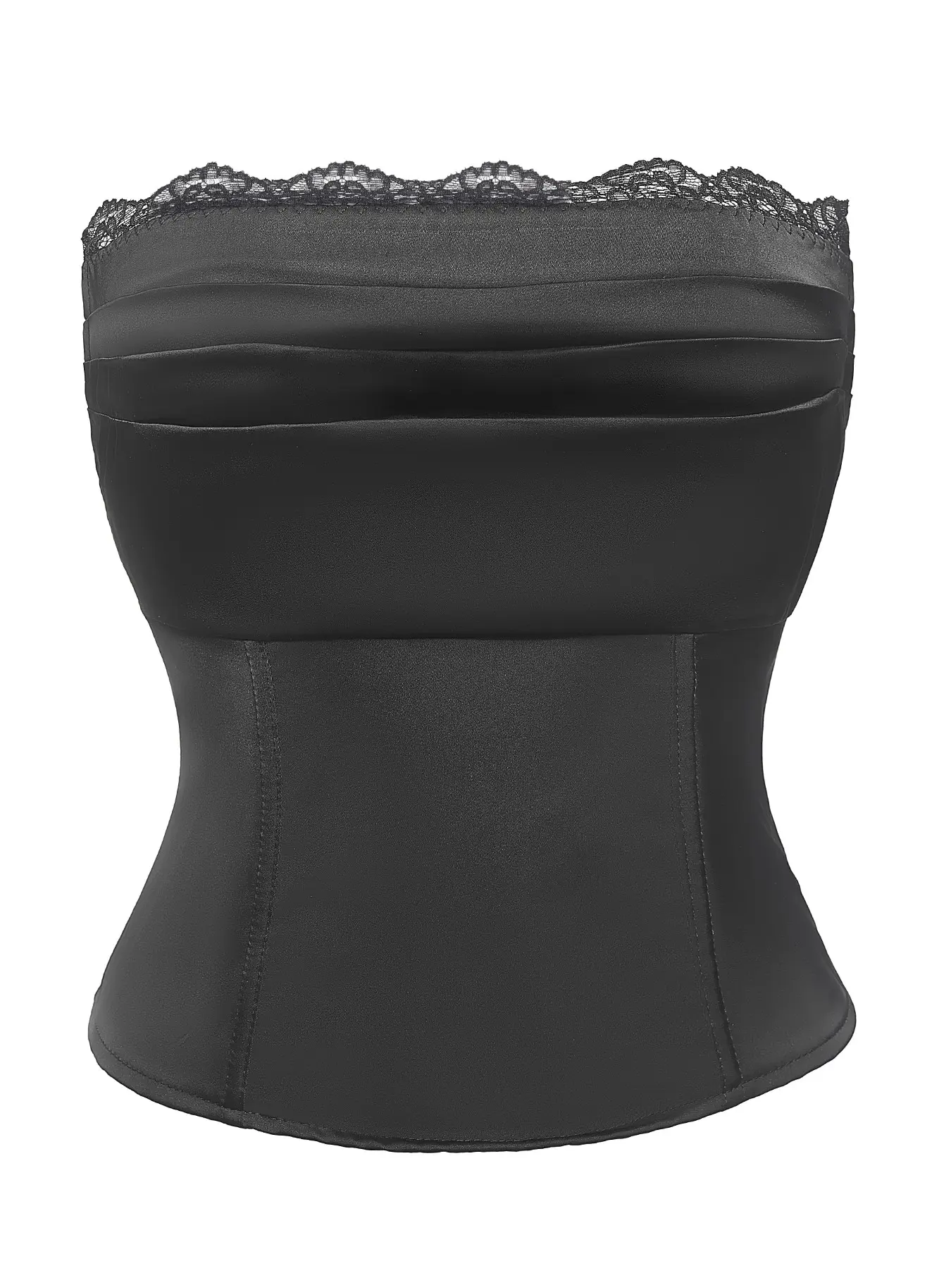 Elegant Satin Lace Trim Corset Bodysuit, Tie Back Design, Party Style, All Seasons, Plain Pattern, Unlined, Batch Number 20260725111