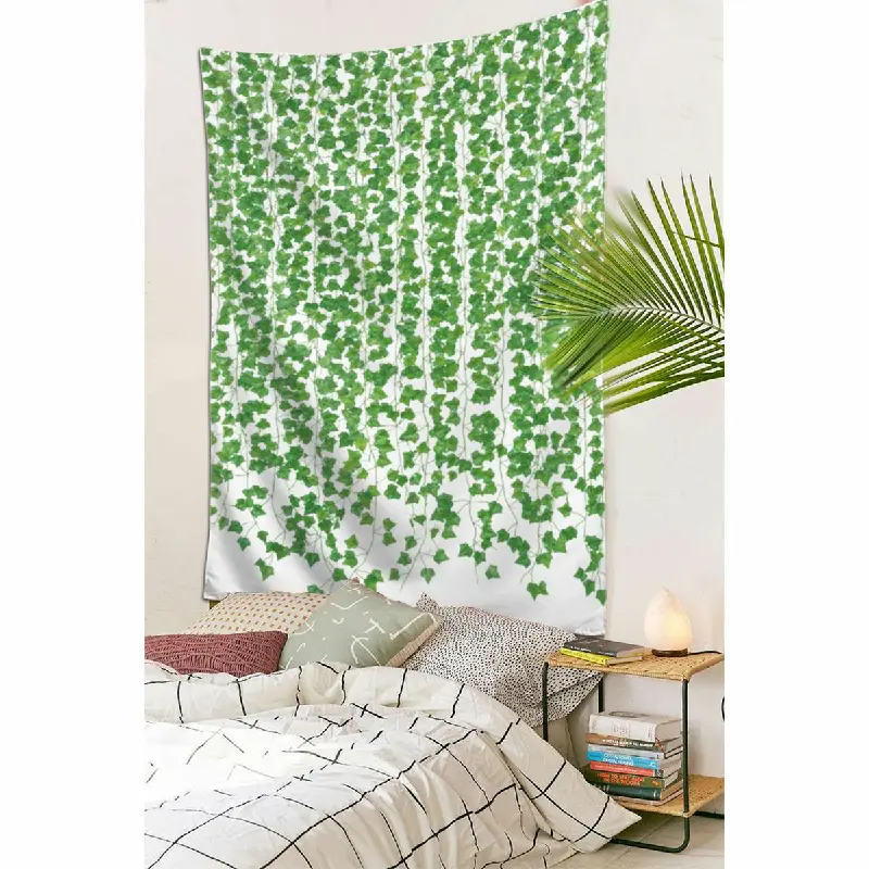 Botanical Rectangular Green Hanging Leaf Vine Tapestry - 5ft x 3ft (60in x 40in) Peach Skin Fabric Wall Decor for Bedroom, Living Room, Fresh Nature Home Decor