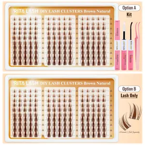 Brown Viva | RITALASH 150pcs Brown Lash Clusters Manga Cluster Eyelash Extensions 10-16MIX Spiky Cluster Lashes Fairy Individual Lashes Anime D Curly Eyelashes DIY at Home Easy to Apply Viva Lash Spikes