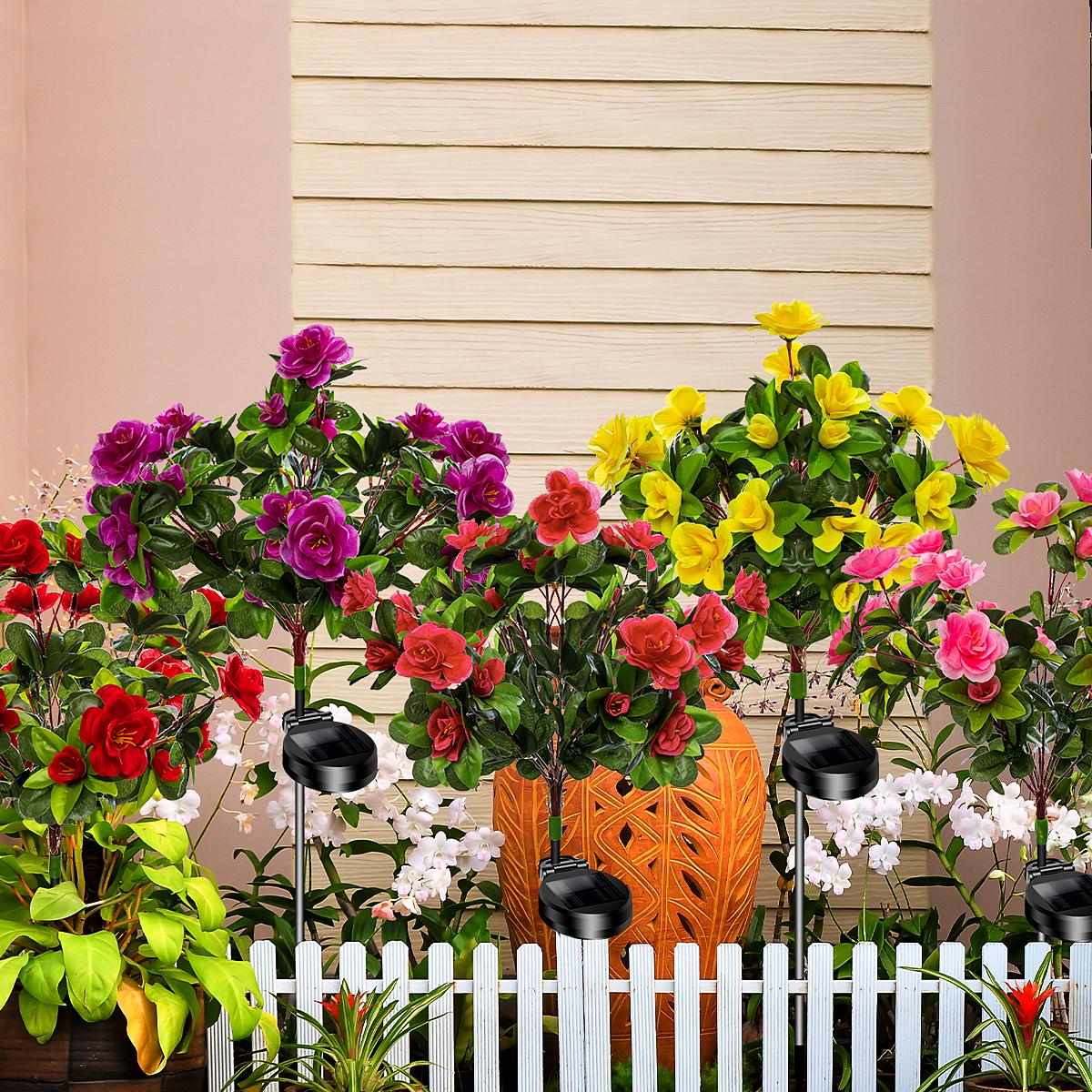 EVEDIOR 4-Pack Solar Lights for Mothers Waterproof Azalea Flower Outdoor Garden Decorations Independence Day Solar-Powered Easy Install