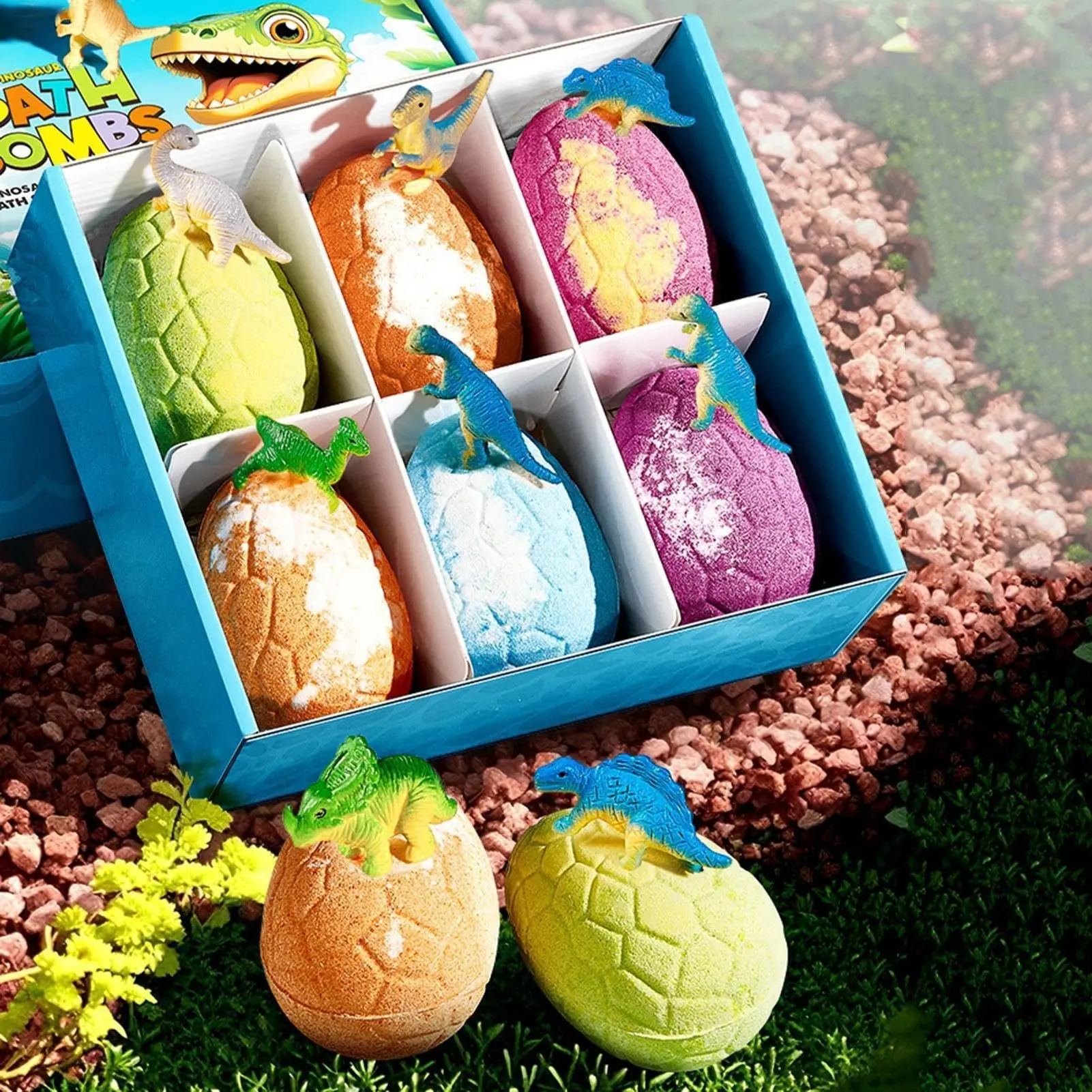Dinosaur Theme Bath Bombs Set – 6 Pieces, Effervescent Bath Salts, Ideal for Birthday, Travel, Home, Hotel Bathroom Use