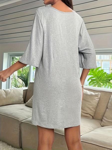 Women's Solid Color V Neck Nightdress, Casual Soft Comfortable Nightgown for All Seasons, Ladies Sleepwear for Indoor Wear, Glam Lounge Wear, Nighty Dress
