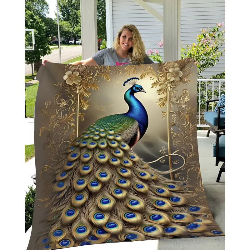 Peacock Print Microplush Super Soft Fleece Blanket Cozy Home Décor Gift