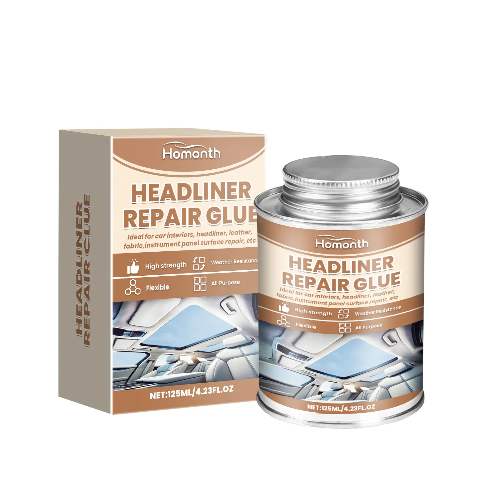 Homonth Flexible Resin-Based Car Headliner Repair Glue, Adhesive for Fabric, Leather, Vinyl Interior Crack Fix, Auto Roof Repair Ceiling Patch Tool