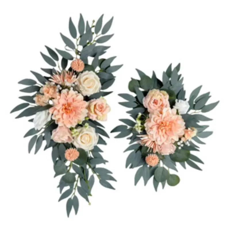 2 Piece Peach Color Wedding Arch Floral Decor, Light Roses and Chrysanthemums, Artificial Flower Arrangement, Home Wall Decoration, Faux Flower Decorations, Decorative Artificial Flowers