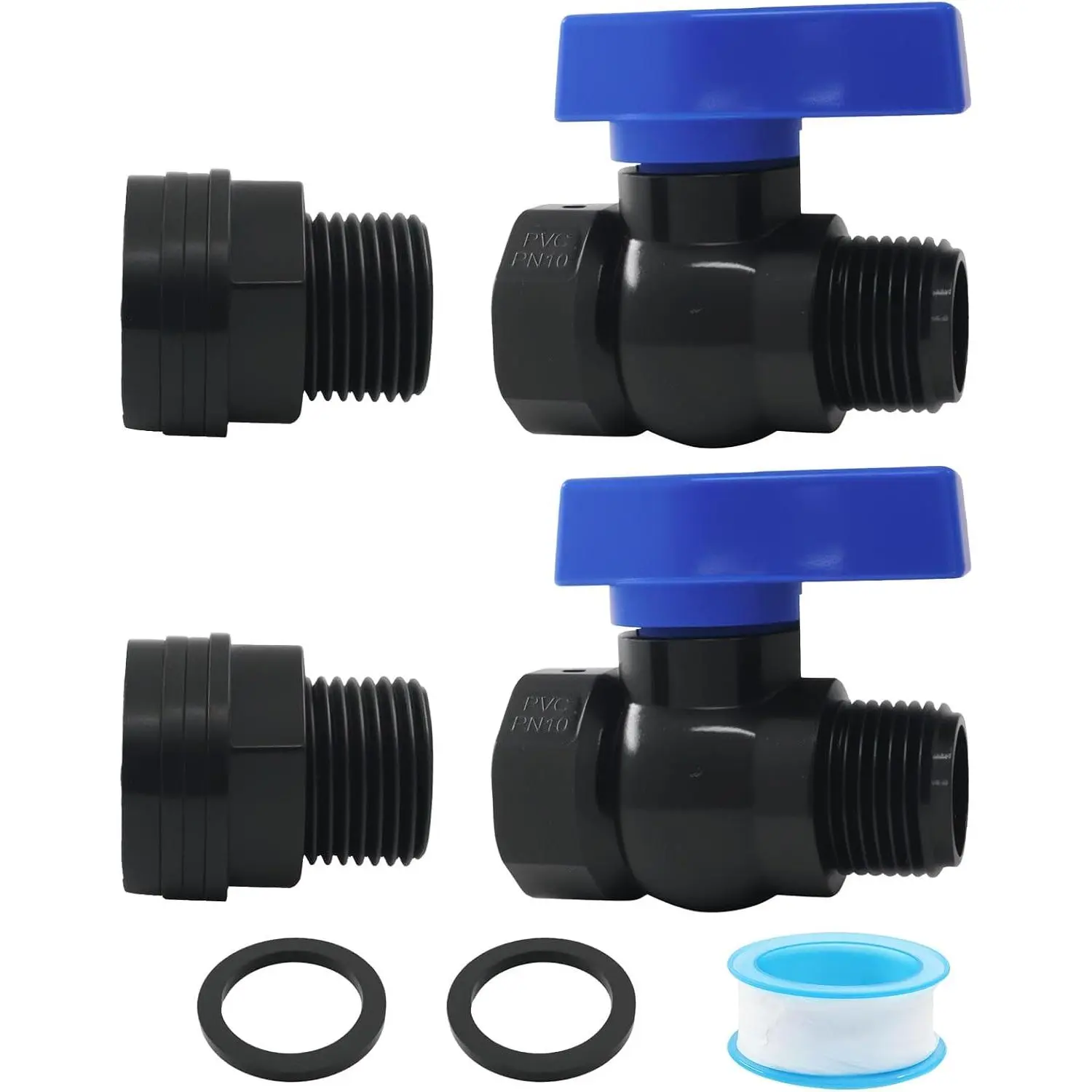 2 Pack 3/4 Inch Rain Barrel Spigot Kit, PVC Barrel Valve with Bulkhead Fitting, Water Spigot for Tanks, Ponds, Aquariums