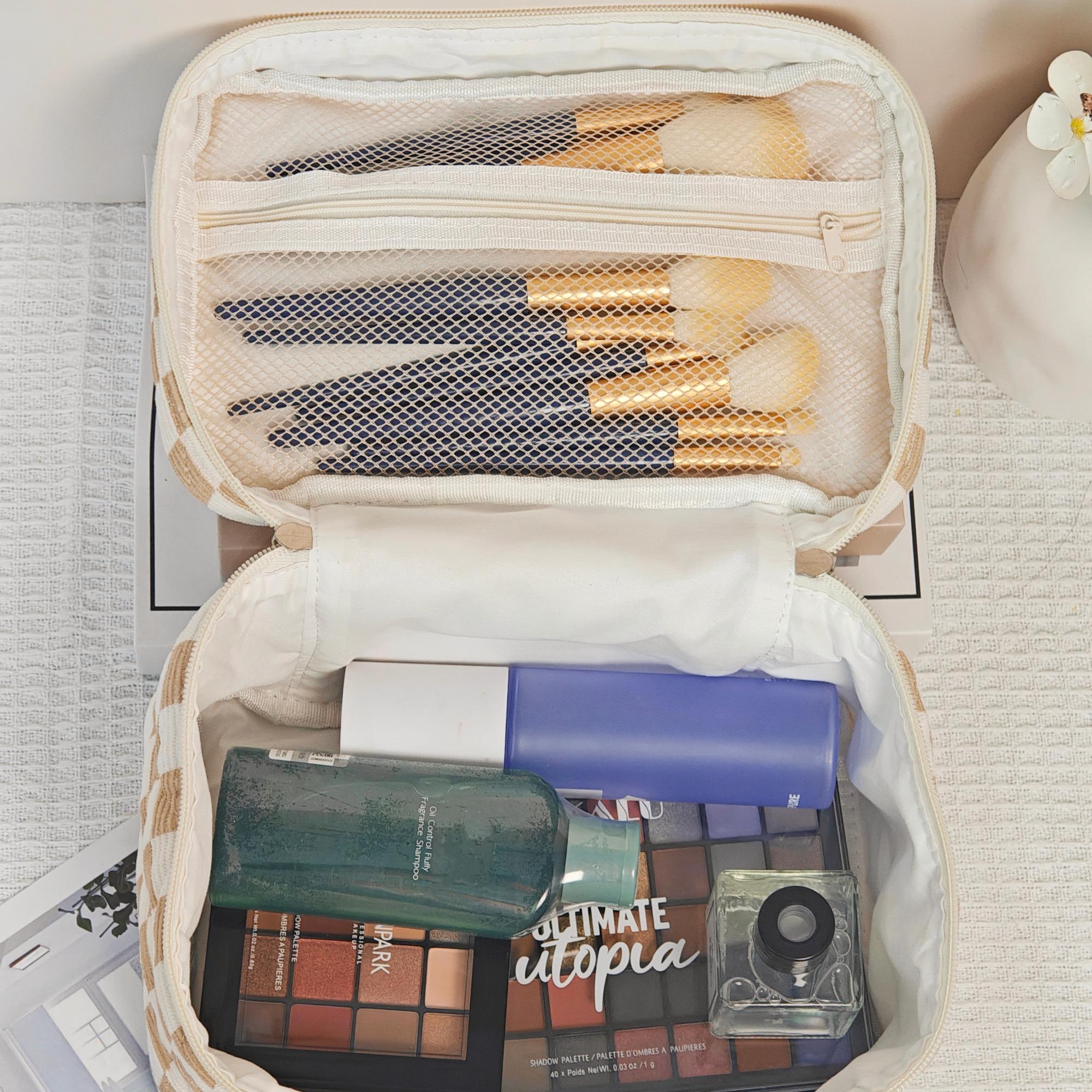 Checkerboard Pattern Makeup Bag Set, 3 Counts/set Large Capacity Travel Cosmetic Storage Bag, Zipper Makeup Organizer Pouch, Versatile Storage Bag for Travel, Gym, Office, Home