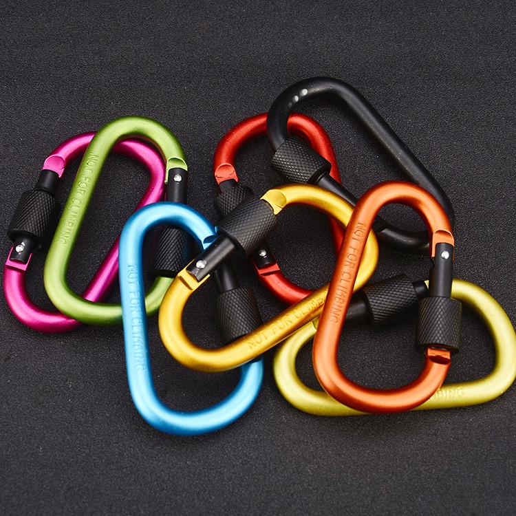 Outdoor Climbing Carabiner Hook Quick-Release D-Type Lockable Aluminum Alloy Extra Strong Durable Nut Keychain Backpack Water Bottle Clip 20 Load Capacity 80mm Length