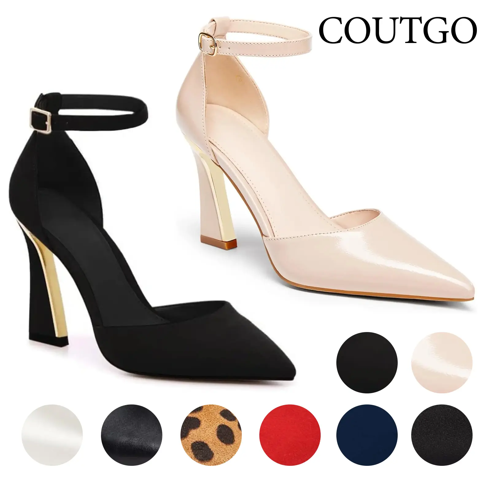 Coutgo Womens Pumps Point Closed Toe Heels Buckle Ankle Strap D'Orsay Heeled Sandals Elegant Party Shoes tiktokshopbacktoschool
