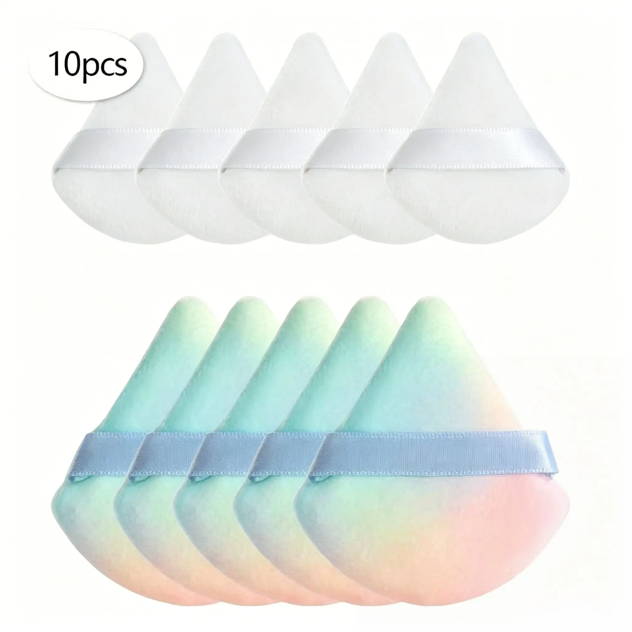 10-Piece Triangle Fluffy Makeup Sponge Set, Gradient & Soft Sponges with Ribbon Straps, Dry Use for Loose Powder and Foundation, Tiktok Trendy Beauty Tool, Makeup Blender