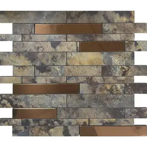 10 Sheets Peel and Stick Backsplash Tile for Kitchen, Self-Adhesive Mosaic Tile for Bathroom Vanities, Fireplace Decor, Laundry Table 11.25" X 12.7" Rusty Stone Pattern
