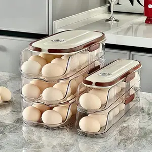 Automatic Rolling Egg Dispensers for Refrigerator, Auto Rolling Fridge Egg Organizer With Date Tracker, Home Egg Container With Lid and Handle for Refrigerator Organization, Slim Countertop, Fridge Kitchen Space Saving Container, Dispenser