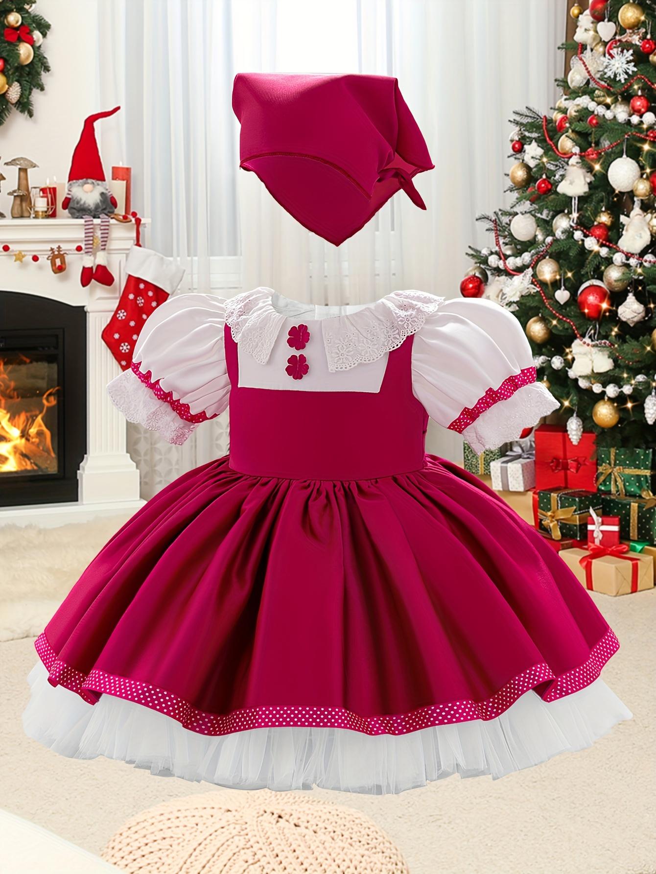 Adorable Pink Princess Dress for Little Girls - Elegant Lace Detail, Ruffled Skirt, and Matching Hat - Perfect for Christmas, Birthday, and Halloween Celebrations, Birthday Dress |         Elegant Lace Detail |         Ruffled Skirt Design, Christmas Dres