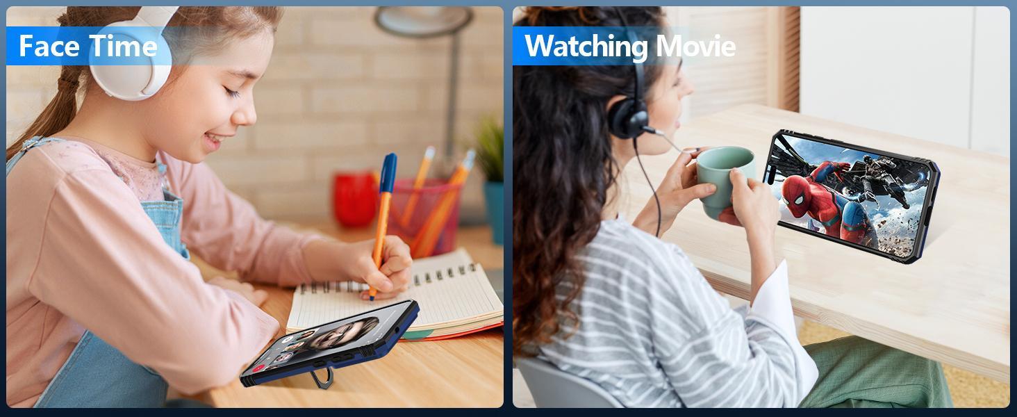 for Samsung Galaxy S25 FE Case with Screen Protector & Slide Camera Lens Cover, Built-in Magnetic Ring Stand Shockproof Protective Phone Case for Samsung S25 FE Case (Blue)