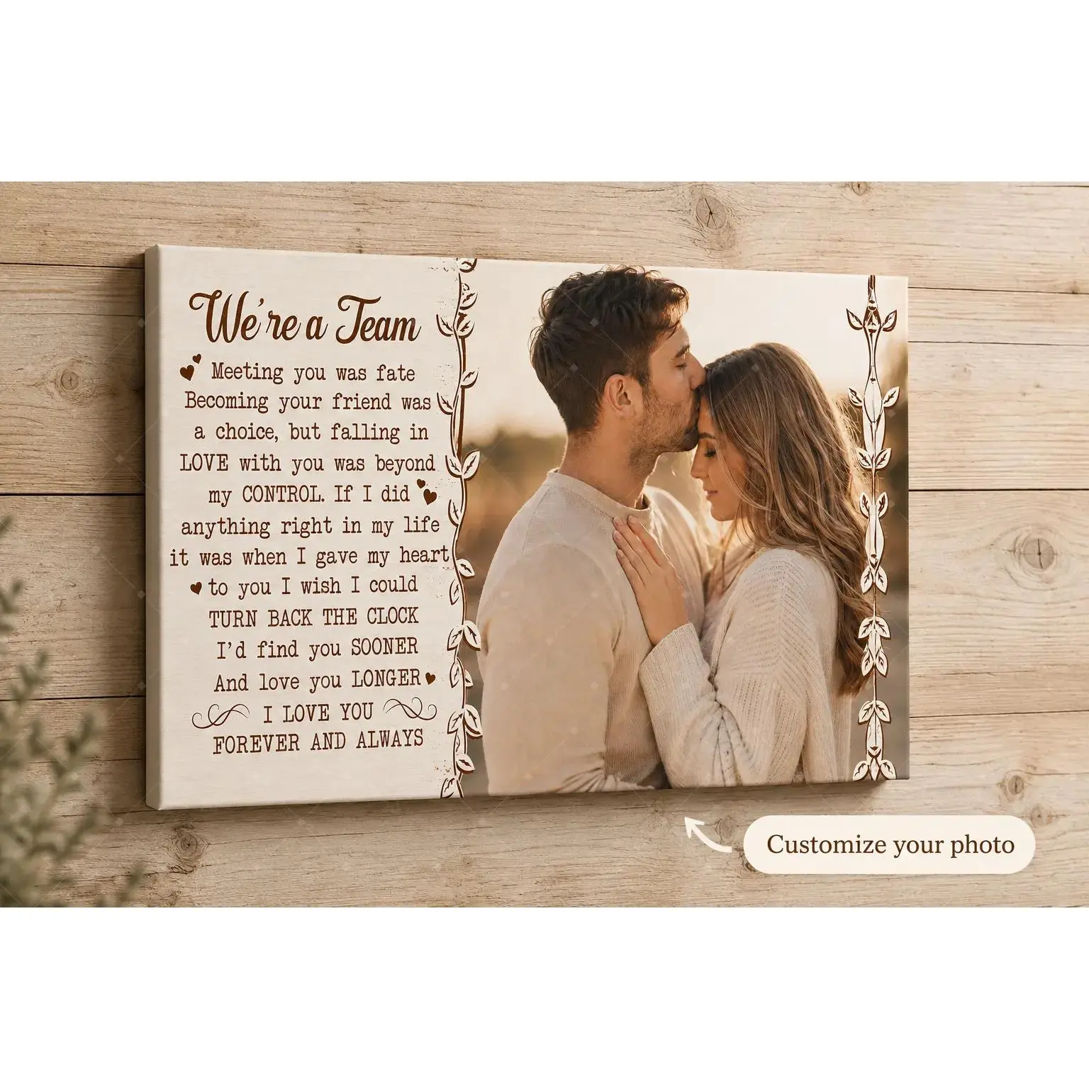 Personalized Couple Photo Canvas Wall Art, We're A Team Quote Custom Picture Poster Print, Romantic Bedroom Living Room Entryway Decor Poster Print, Anniversary Valentine Wedding Housewarming Gift, Unframed Canvas Poster or Framed Canvas Wrap