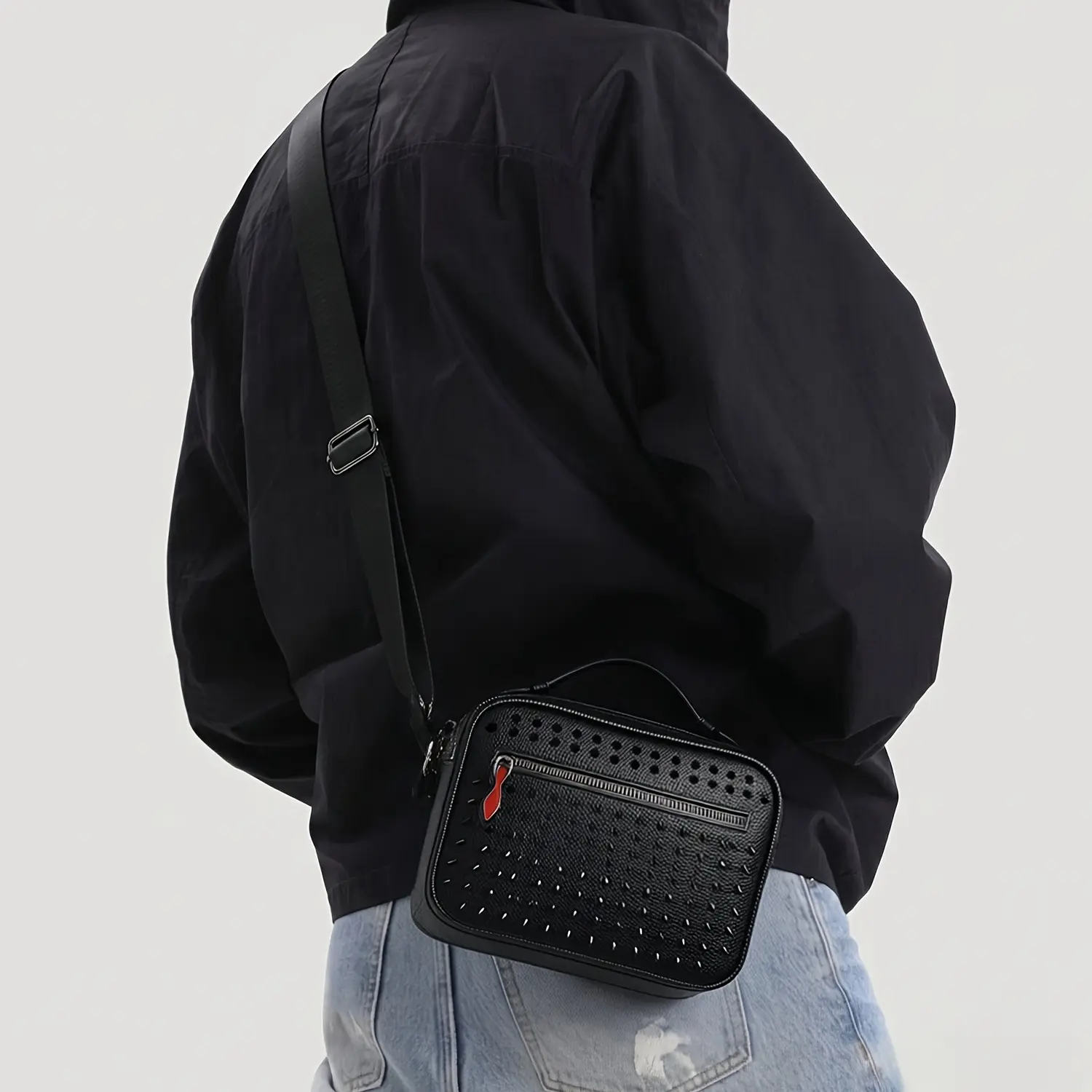 Punk-style Crossbody Bag for Men Stylish Men's Sling Bag Large Capacity Shoulder Bag, Multiple Pockets & Zipper Closure for Travel, School & Daily Use Casual Style Bag Durable Fabric Bag Perfect Gift for Men Father's Day Gift