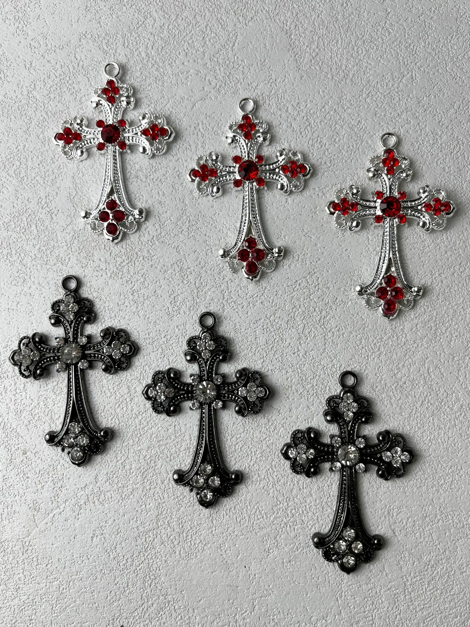 10Pcs Golden/ Black/ Silvery Cross Charms Bulk Easter Holiday Big Gothic Cross Charm Gold Rosary Large Alloy Rhinestone Crystal Center Crosses Dangle Charm for Jewelry Making Charms DIY Necklace Earring