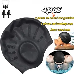 3-Piece Silicone Swim Cap Set, Waterproof Anti-Loss Design, Unisex Large Swim Cap, Waterproof Ear Plugs, Waterproof Nose Clip